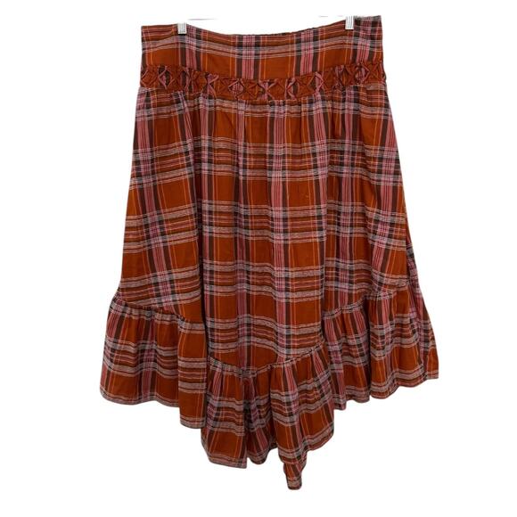 Anthropologie Plaid A-Line Midi Skirt high low high waisted size XL - Picture 5 of 16